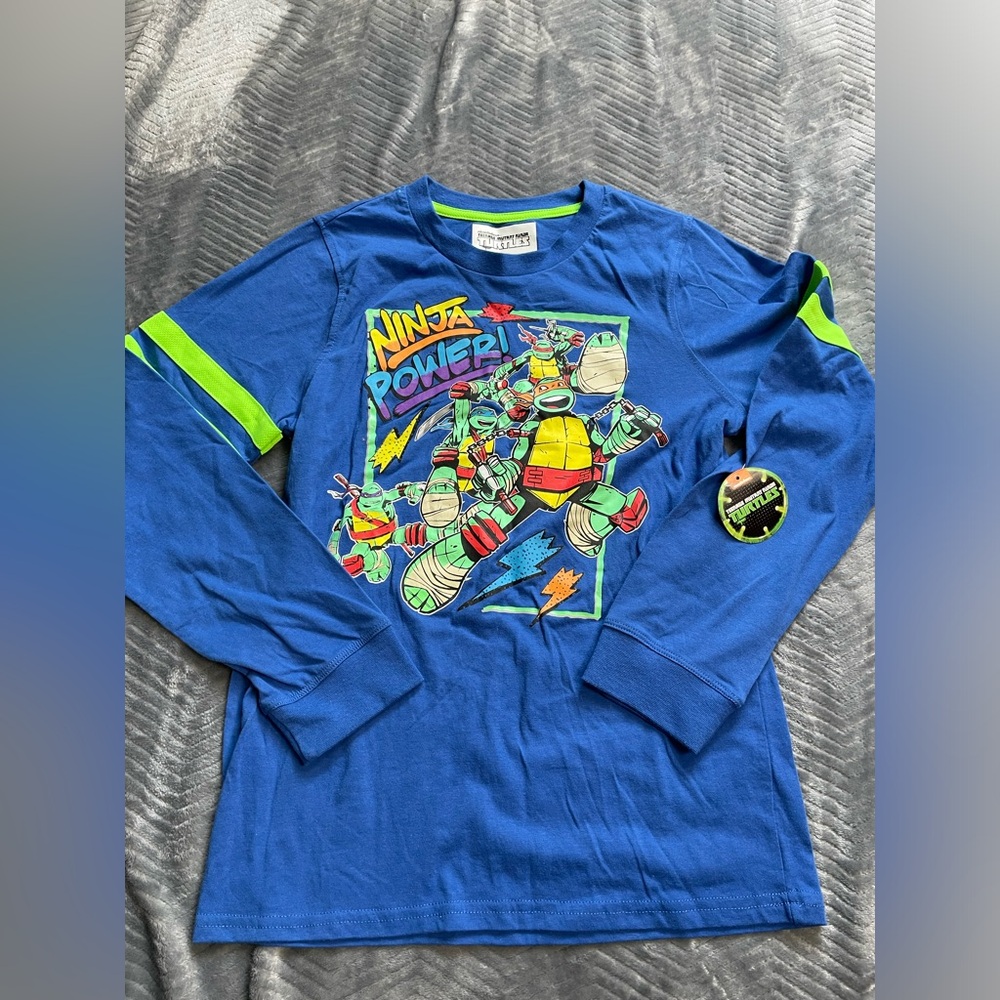 NWT Nickelodeon TMNT Ninja Turtles Long Sleeve‎ Tee Blue Large 10/12